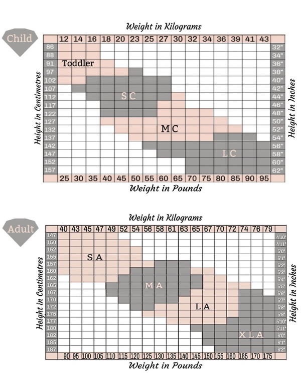 Dance tights sizing chart, image_restrict_option="show-all"